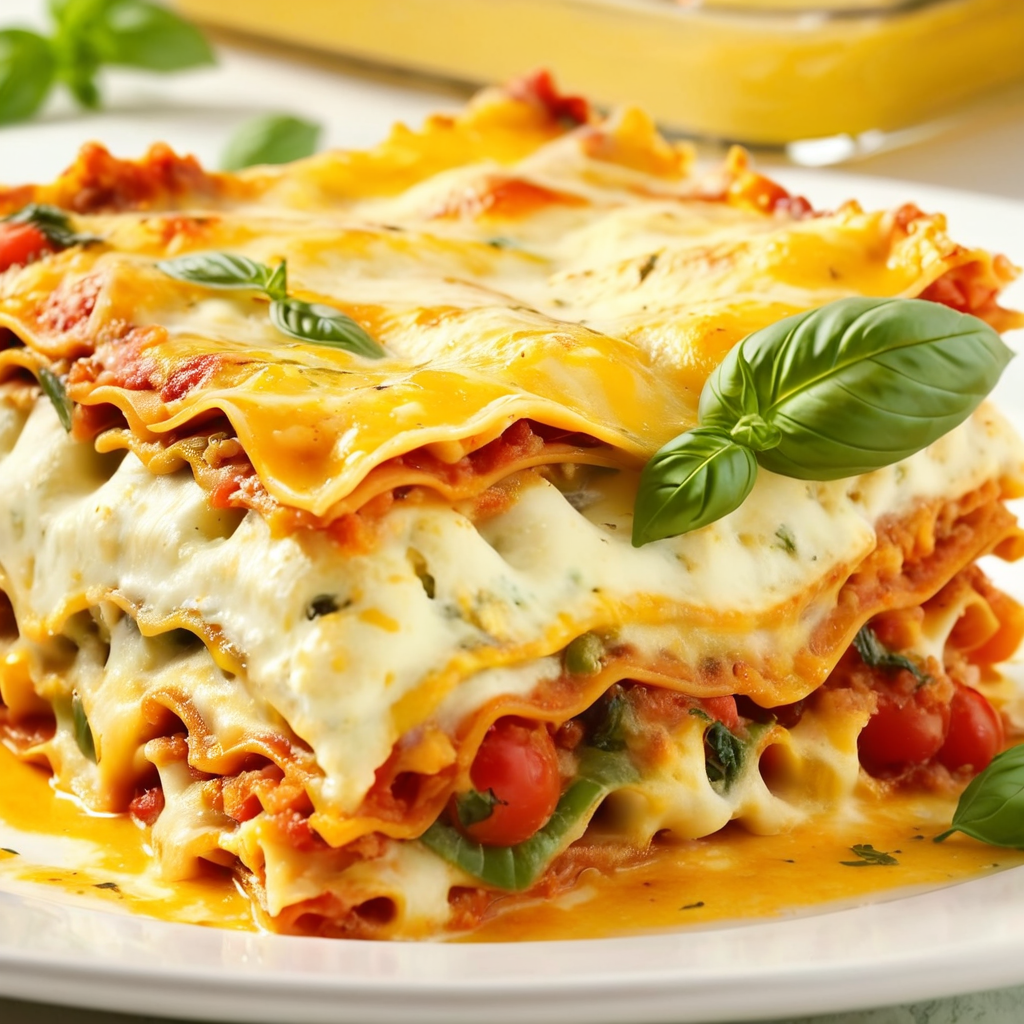 Extreme macro close-up of a vegetarian lasagne