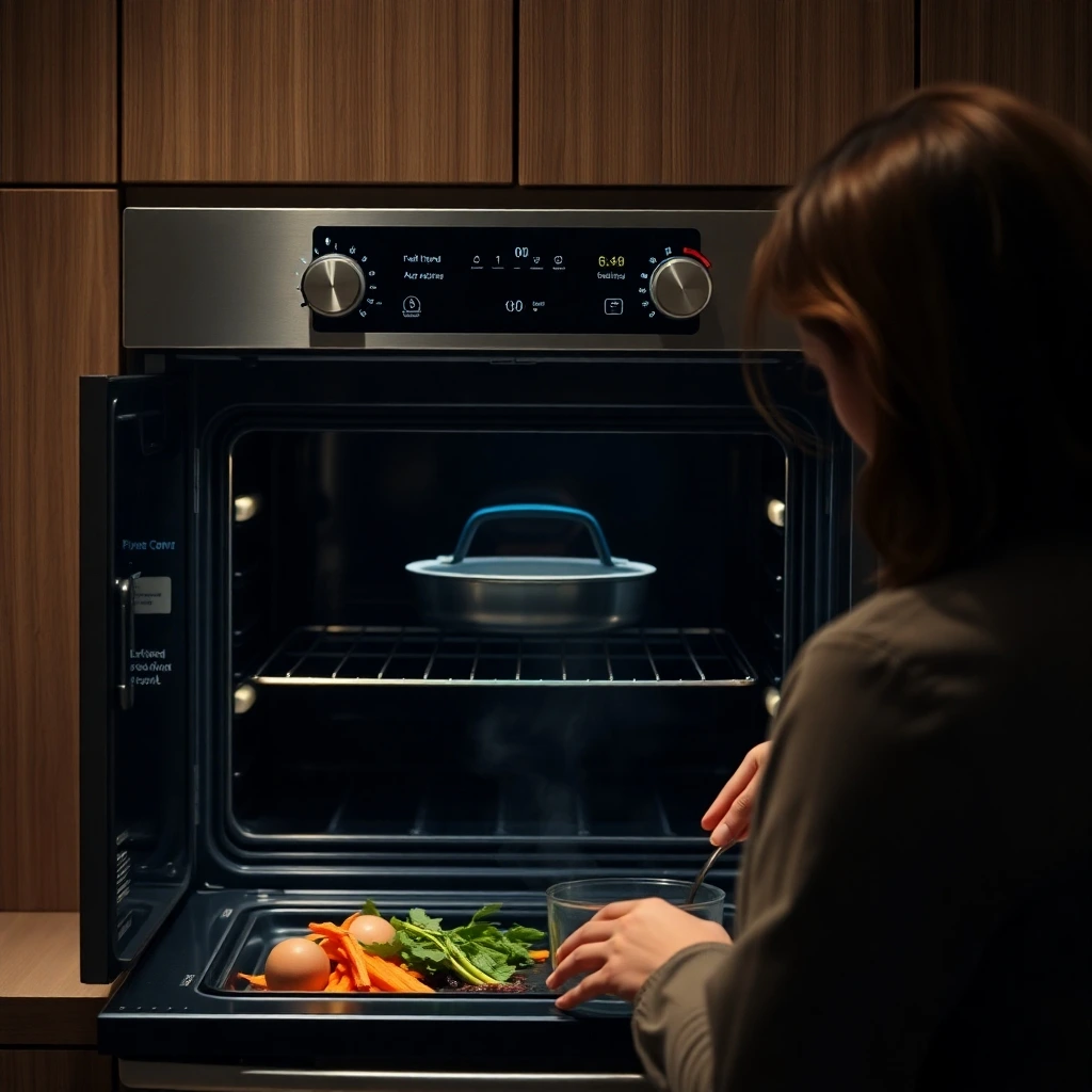 Smart oven autonomously adjusting settings during meal preparation.