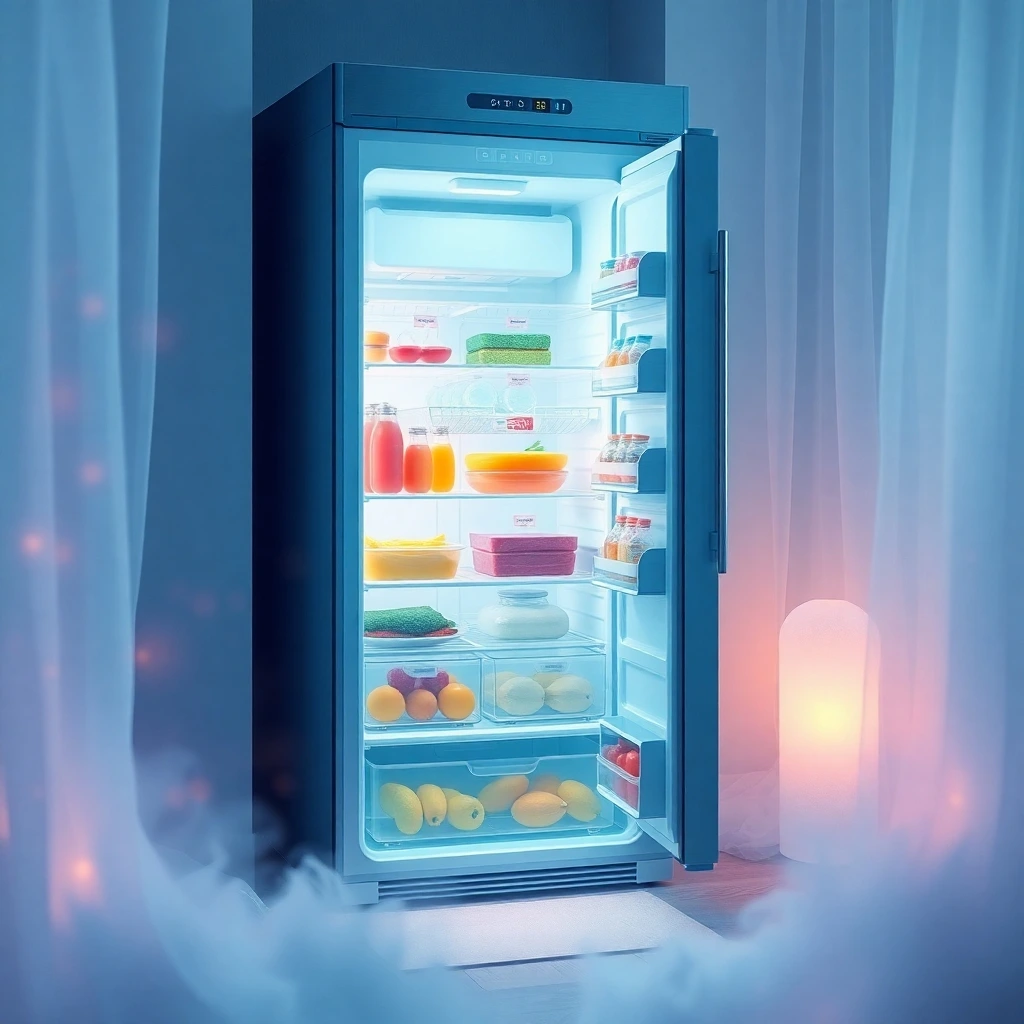 AI in the Kitchen. Smart refrigerator detecting low-stock items and placing orders.