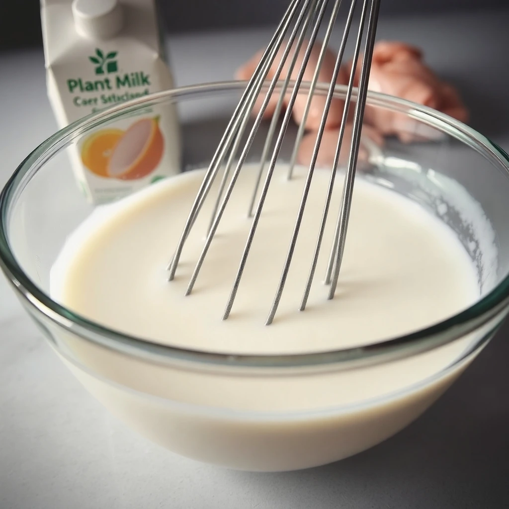 Fried Chicken marinade being mixed in a glass bowl.