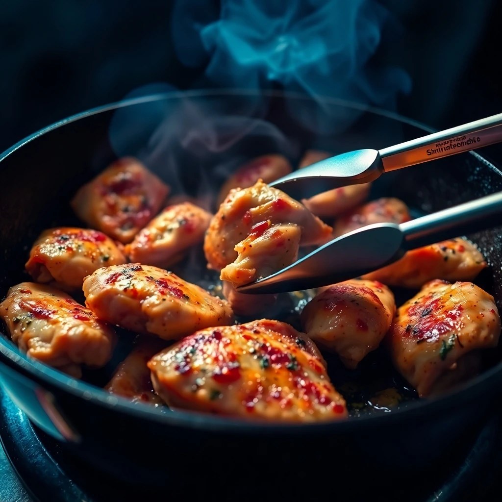 frying in hot oil in a deep pan