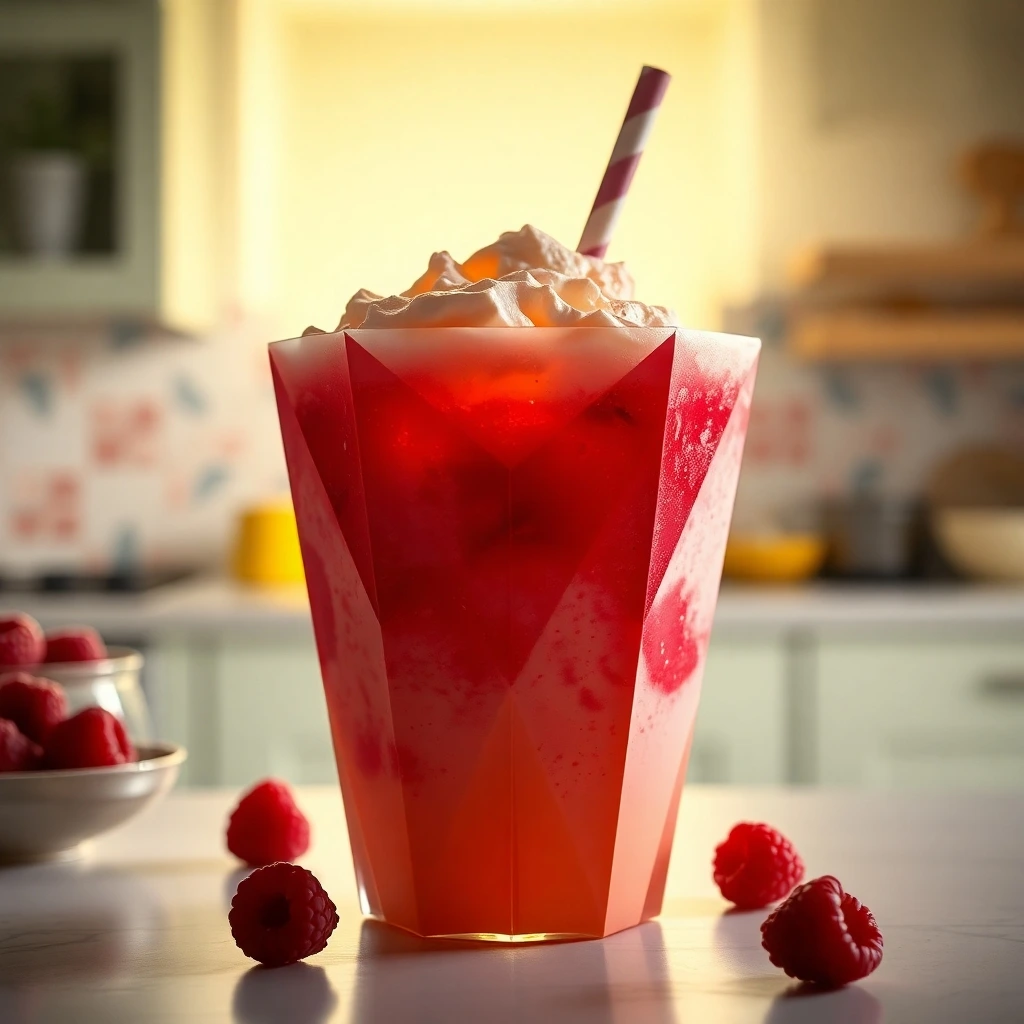 A Berry Blast Dirty Soda with cream soda, raspberry syrup, and half-and-half, garnished with fresh raspberries.